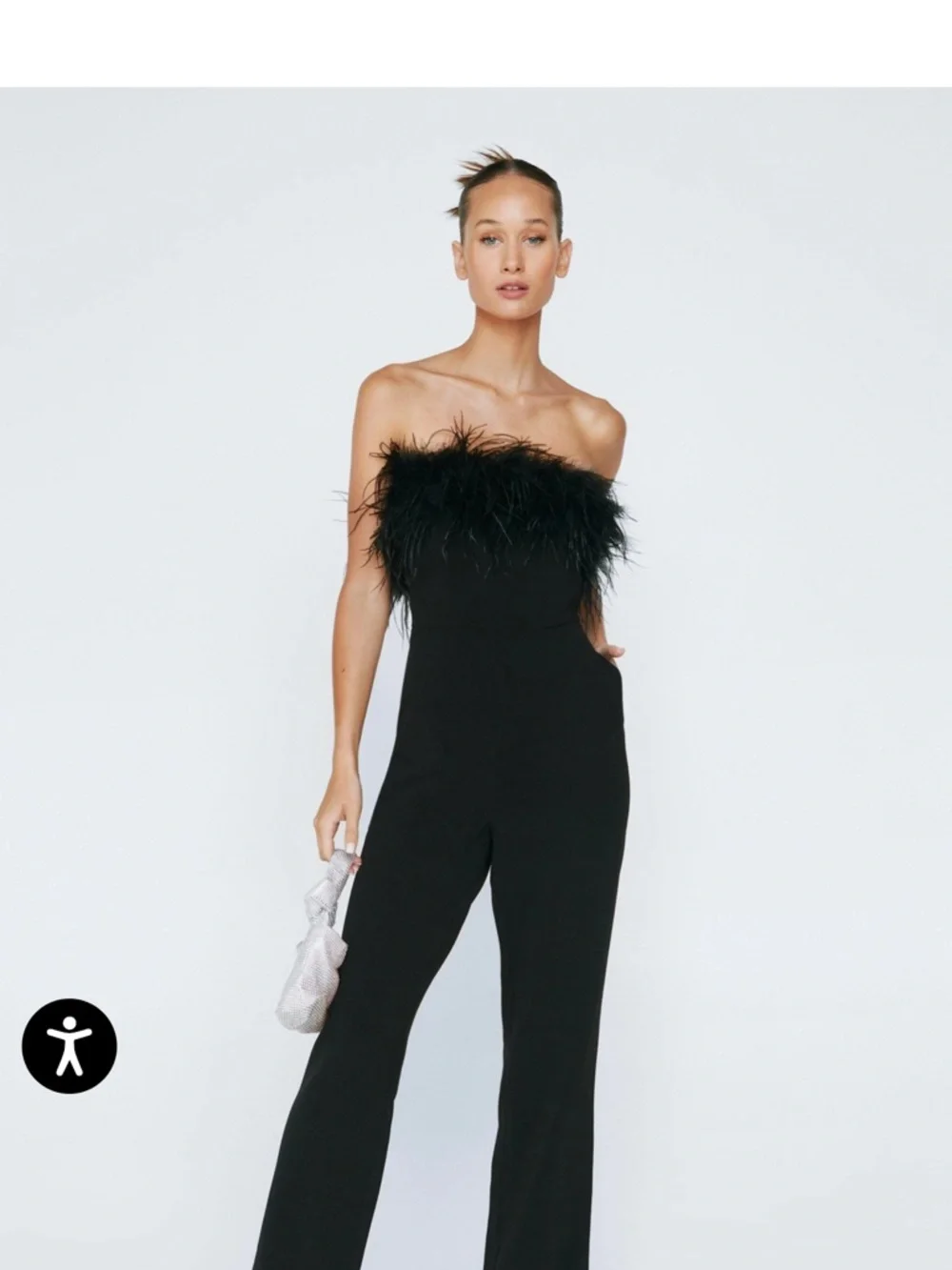 White Party, Bridal, Holiday Strapless Feather-Trim Sleeveless Jumpsuit M/6 NWT - Picture 9 of 11